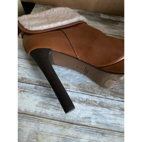 Coach Apple Boot A7019 Tan Leather Shearling Cuff Platform Heel Sz 11 w/FLAW - Picture 6 of 14